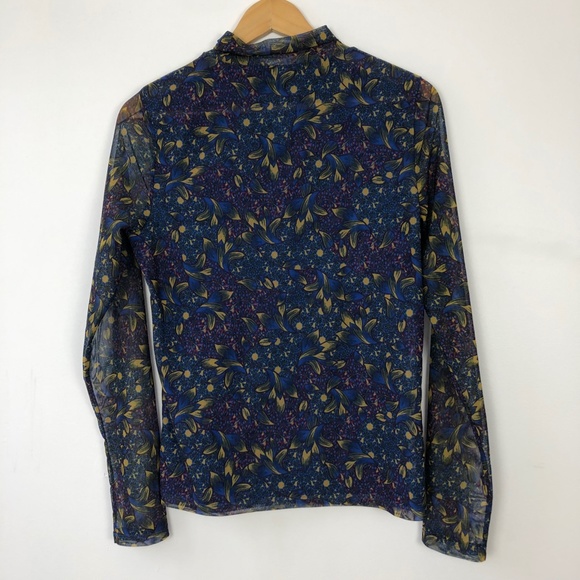 Anthropologie Patterned Mesh Turtleneck Top Blue Size Medium - Picture 3 of 4